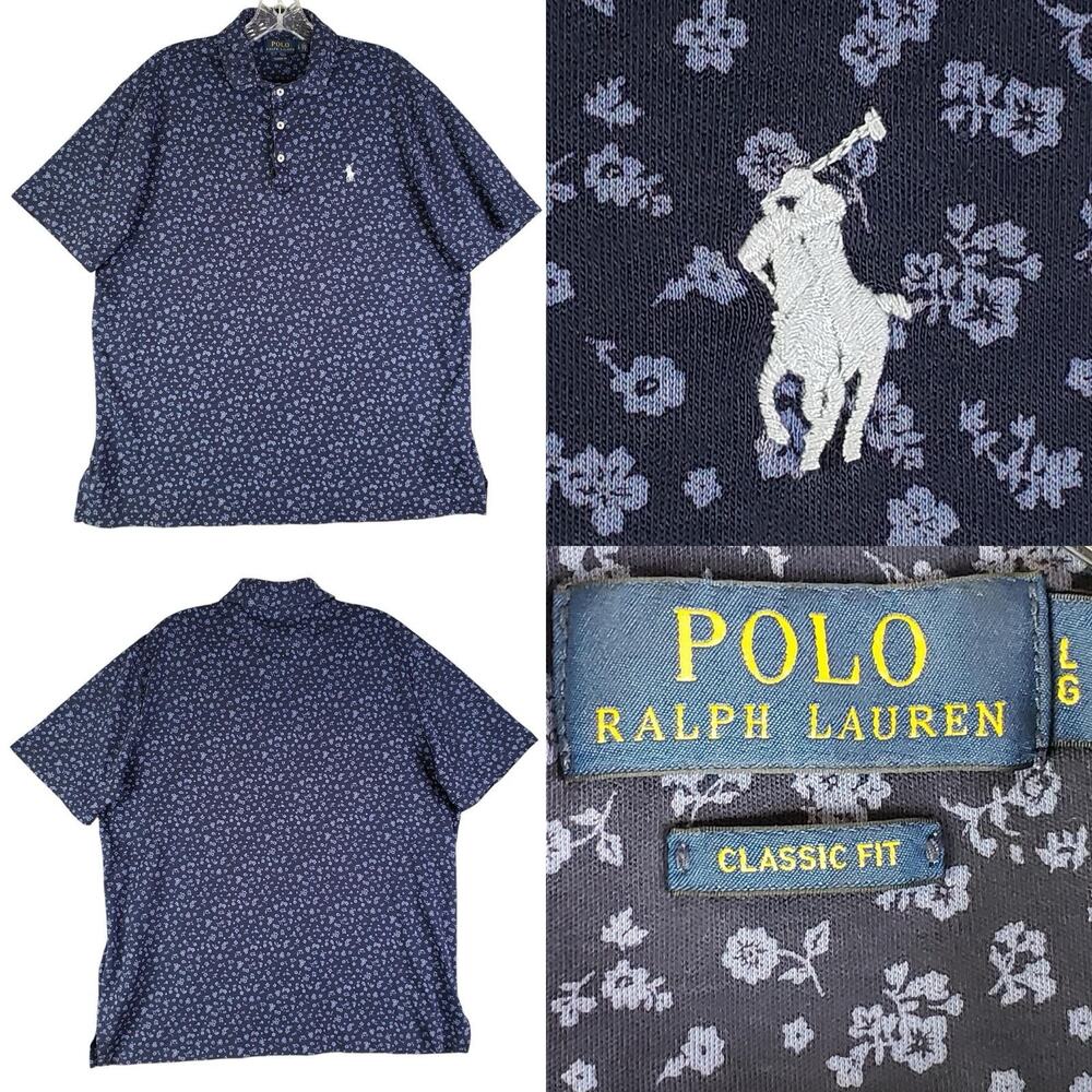 Polo Ralph Lauren Golf Polo Shirt Men’s Size Large L Blue Floral SS Performance